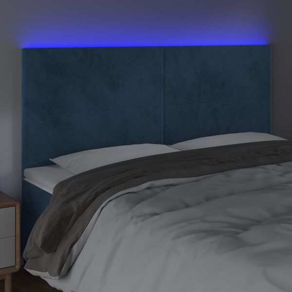 vidaXL Testiera a LED Blu Scuro 180x5x118/128 cm in Velluto
