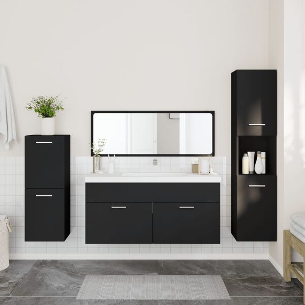 vidaXL Set Mobili da Bagno 4 pz Nero in Legno Multistrato