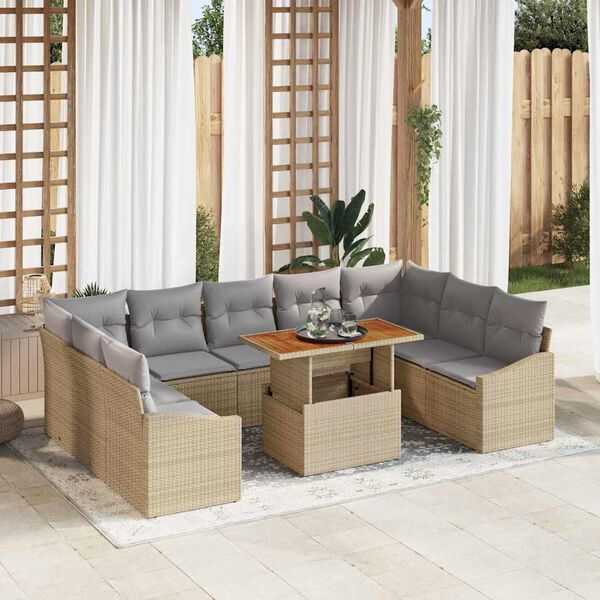 vidaXL Set da Pranzo per Giardino con cuscino 10 pcs Beige e grigio