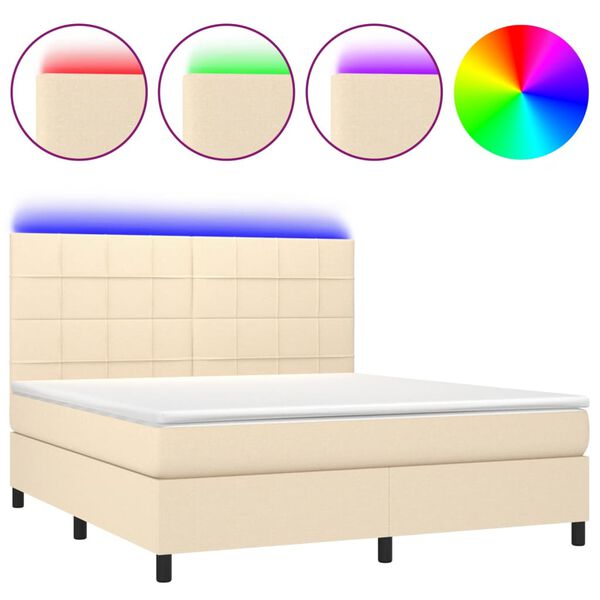 vidaXL Letto a Molle con Materasso e LED Crema 180x200 cm in Tessuto
