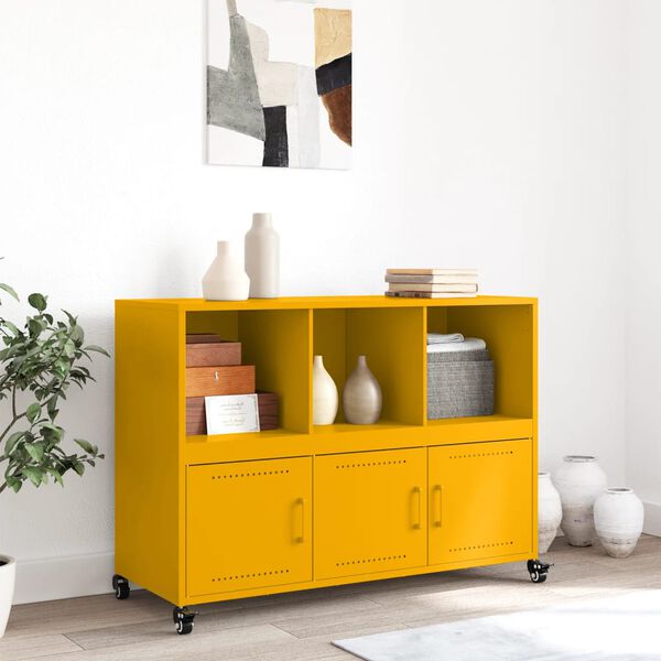 vidaXL Credenza Giallo Senape 100,5x39x72 cm in Acciaio