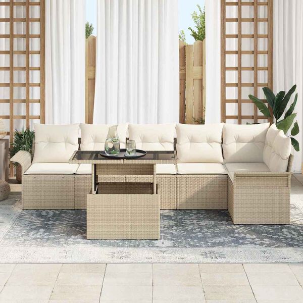vidaXL Set Divano da Giardino con cuscino 7 pcs Beige Poly Rattan