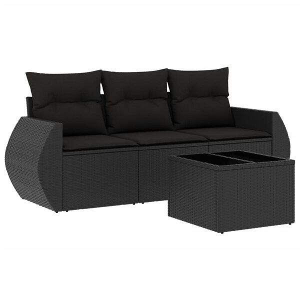 vidaXL Set Divani da Giardino 4 pz con Cuscini Nero in Polyrattan