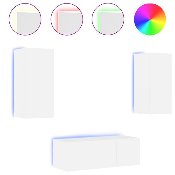 vidaXL Mobili TV a Muro con LED 4pz Bianchi in Legno Multistrato