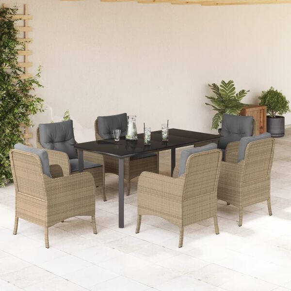 vidaXL Set da Pranzo da Giardino 7 pz con Cuscini Beige in Polyrattan
