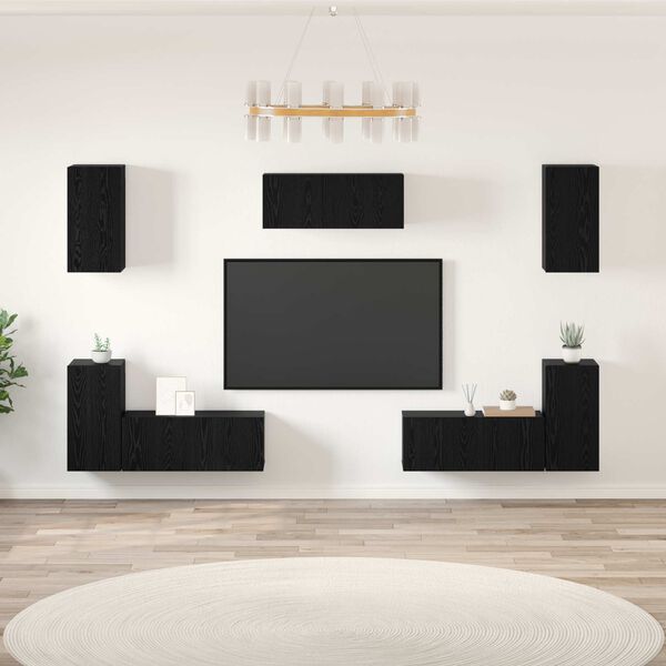 vidaXL Set mobile TV 7 pcs Rovere Nero Legno multistrato