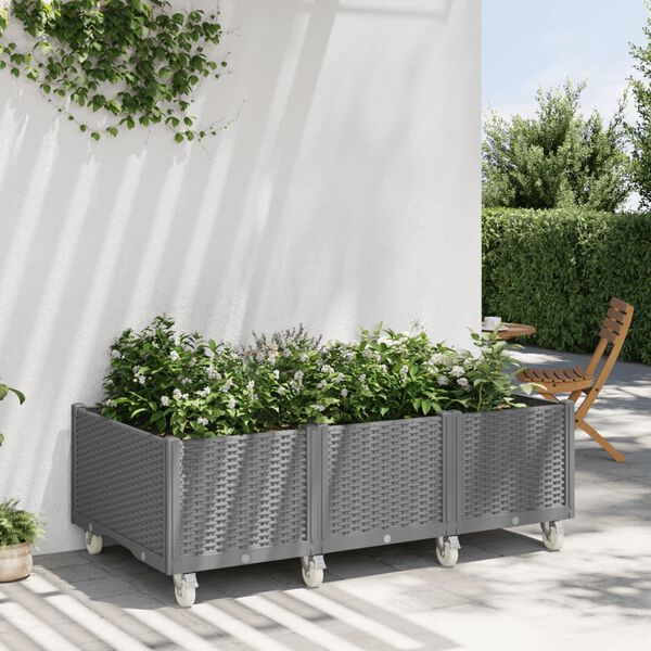 vidaXL Fioriera da Giardino con Ruote Grigio Chiaro 150x80x54 cm in PP