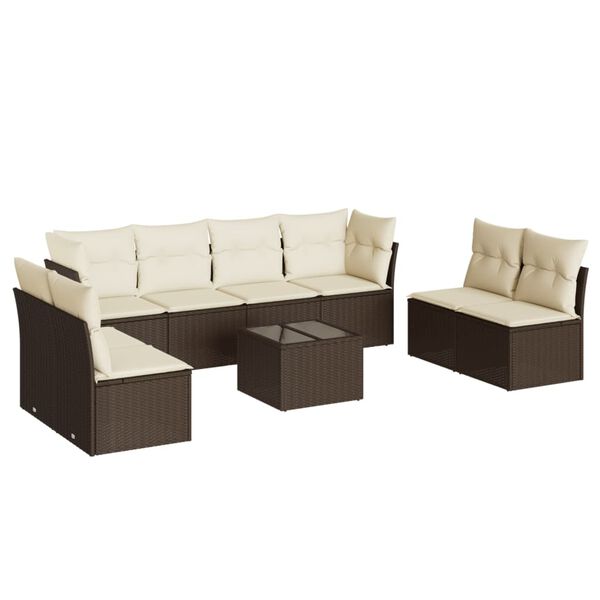 vidaXL Set Divani da Giardino 9pz con Cuscini Marrone in Polyrattan