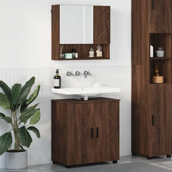 vidaXL Set di mobili per il bagno con porta 2 pcs Rovere Marrone
