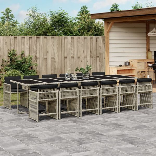 vidaXL Set da Pranzo da Giardino 13pz con Cuscini Grigio in Polyrattan