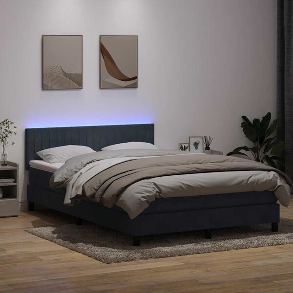 vidaXL Letto a Molle con Materasso e LED Grigio Scuro 160x210 cm Velluto
