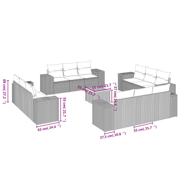 vidaXL Set Divani da Giardino 13 pz con Cuscini Grigio in Polyrattan