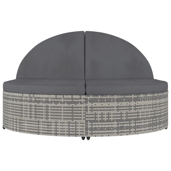 vidaXL Lettino Prendisole a 2 Posti con Cuscini in Polyrattan Grigio