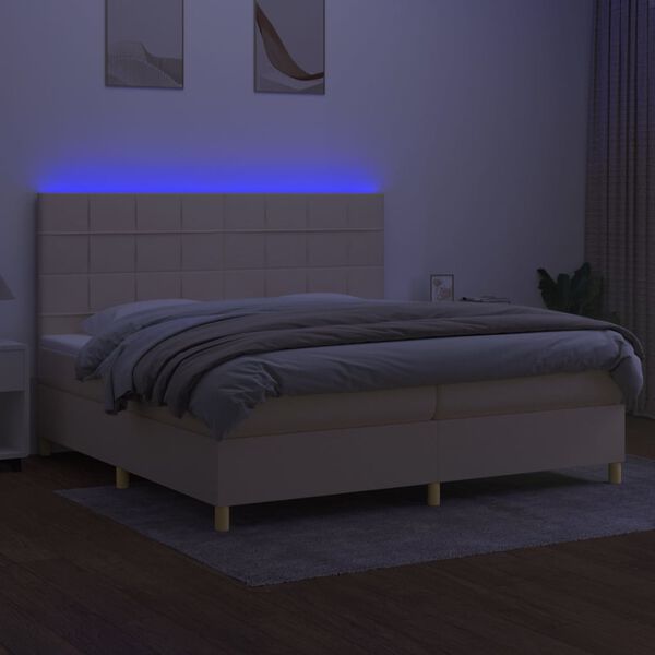 vidaXL Letto a Molle Materasso e LED bianco 200x200cm in Tessuto