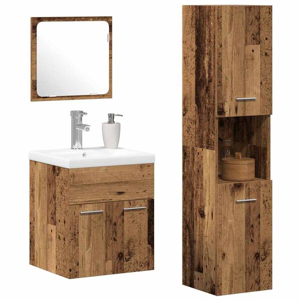 vidaXL Set di mobili per il bagno con lo scaffale 4 pcs Legno vecchio