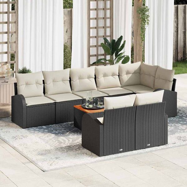 vidaXL Set Divano da Giardino con cuscino 9 pcs Nero polyrattan