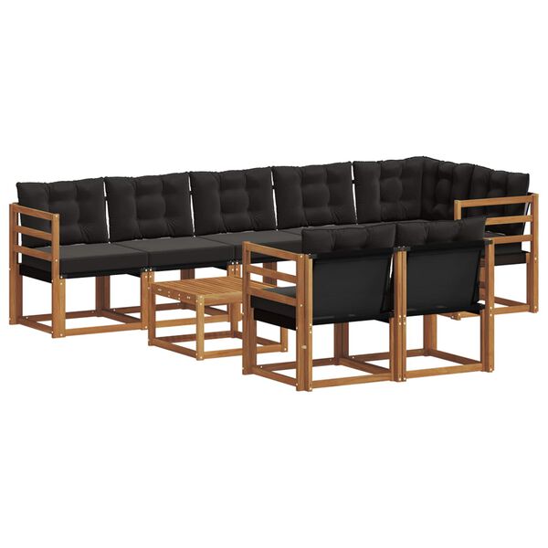 vidaXL Set di divani da esterno con cuscino 9 pcs Naturale e Nero