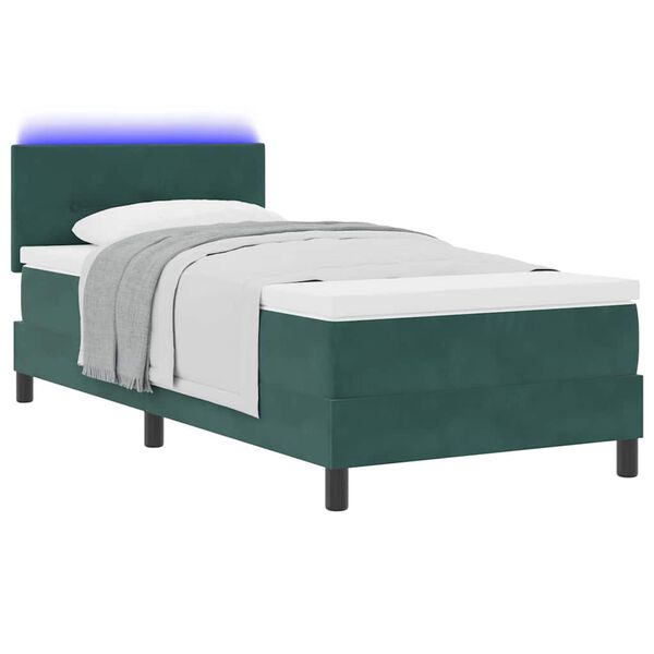 vidaXL Letto a Sorgente LED con led Verde Scuro 90 x 200 cm Velluto
