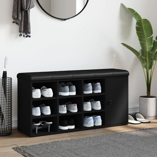 vidaXL Panca Porta Scarpe Nera 102x32x50 cm in Legno Multistrato