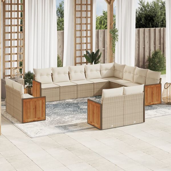 vidaXL Set Divani da Giardino 12 pz con Cuscini Beige in Polyrattan