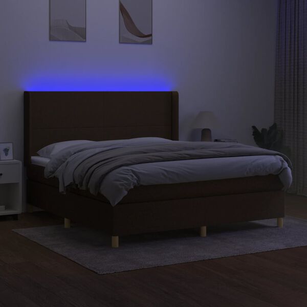 vidaXL Letto a Molle Materasso e LED MarroneScuro 180x200cm in Tessuto