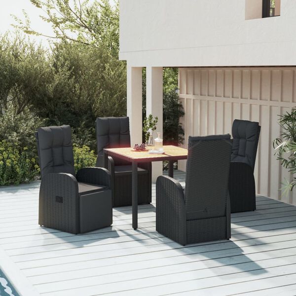 vidaXL Set da Pranzo da Giardino 5 pz Nero con Cuscini in Polyrattan