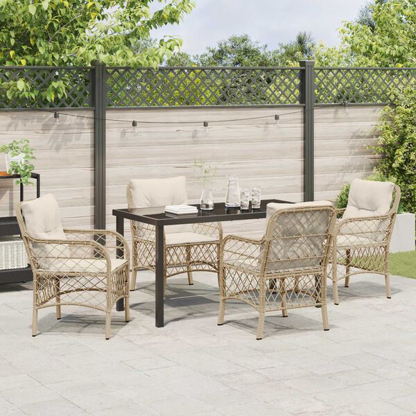 vidaXL Set da Pranzo per Giardino con cuscino 5 pcs Beige polyrattan