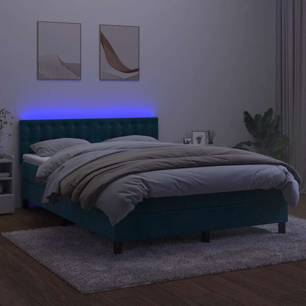 vidaXL Letto a Molle con Materasso e LED Blu Scuro 140x190 cm