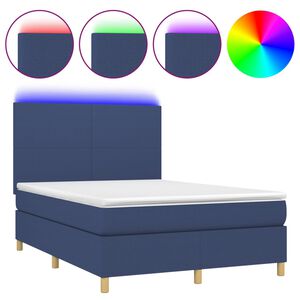 vidaXL Letto a Molle con Materasso e LED Blu 140x190 cm in Tessuto