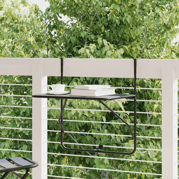 vidaXL Tavolo da Balcone Nero 60x40 cm in Acciaio