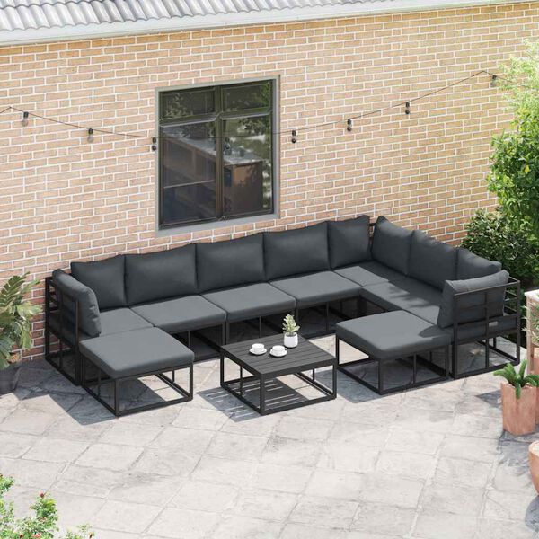 vidaXL Set Divano da Giardino 9 pcs Nero Alluminio