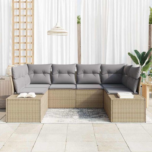 vidaXL Set Divano da Giardino 6 pcs Beige e Grigio Chiaro Poly Rattan