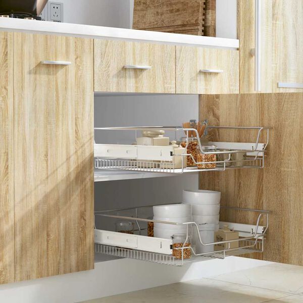 vidaXL Cestelli a Rete Scorrevoli 2 pz Argento 600 mm