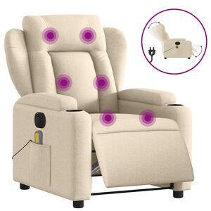 vidaXL Poltrona Reclinabile Massaggiante Elettrica Crema in Tessuto