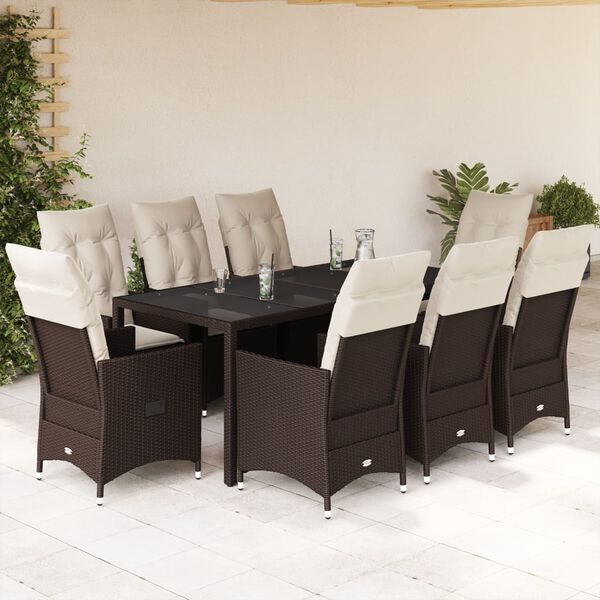 vidaXL Set da Pranzo da Giardino 9pz con Cuscini Marrone in Polyrattan