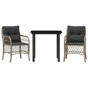vidaXL Set da Bistr&ograve; 3 pz con Cuscini Grigio Chiaro in Polyrattan