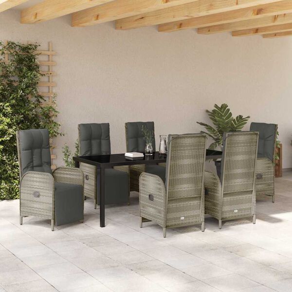 vidaXL Set da Pranzo per Giardino con cuscino 7 pcs Grigio polyrattan