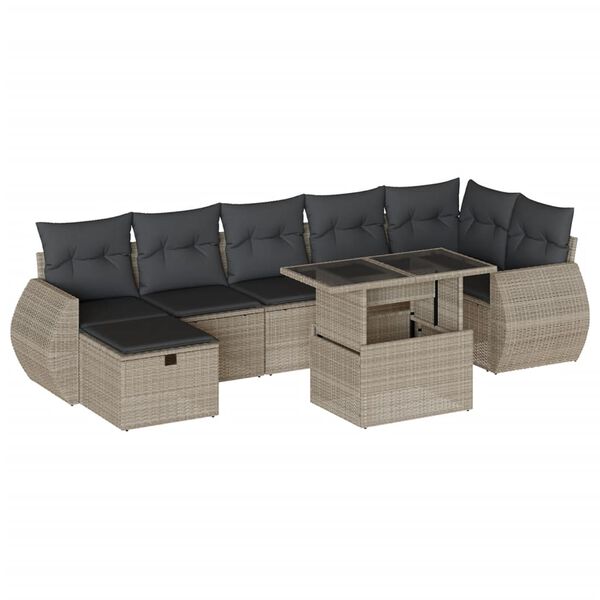 vidaXL Set Divano da Giardino 8pz con Cuscini Grigio Chiaro Polyrattan