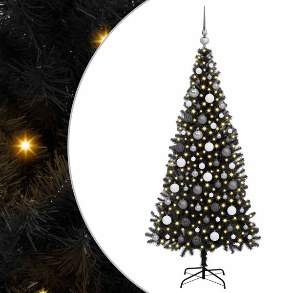 vidaXL Albero di Natale con 300 LED con supporto Nero 180 cm PVC