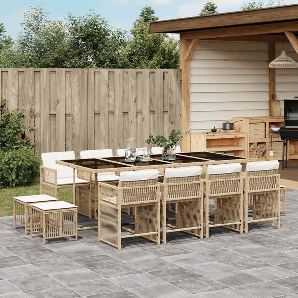 vidaXL Set da Pranzo da Giardino 13 pz con Cuscini Beige in Polyrattan