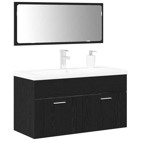 vidaXL Set di Mobili da Bagno con porta 3 pcs Rovere Nero 90x38.5x46cm