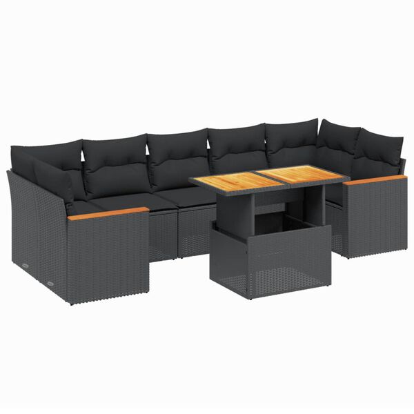 vidaXL Set Divani da Giardino con Cuscini 8 pz Nero in Polyrattan