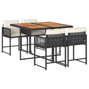 vidaXL Set da Pranzo da Giardino 5 pz Nero con Cuscini in Polyrattan
