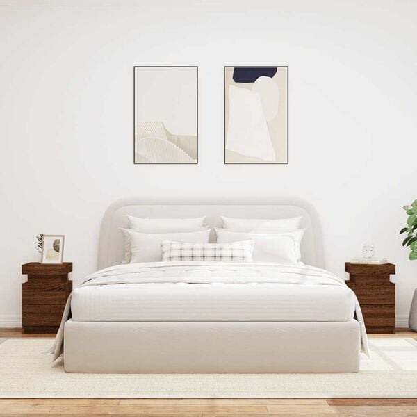 vidaXL Comodini con Luci LED 2pz Rovere Marrone 35x39x55 cm