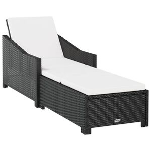 vidaXL Lettino Prendisole con Cuscino Bianco Crema in Polyrattan Nero