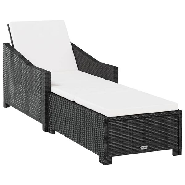 vidaXL Lettino Prendisole con Cuscino Bianco Crema in Polyrattan Nero