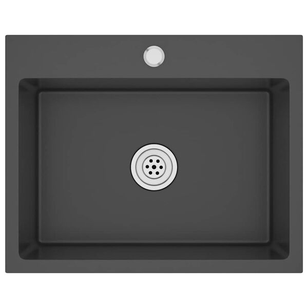 vidaXL Lavello da Cucina Lavorato a Mano Nero Acciaio Inox