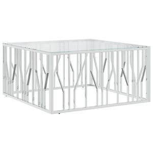 vidaXL Tavolino da Salotto 100x100x50 cm in Acciaio Inox e Vetro