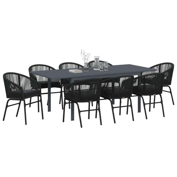 vidaXL Set da Pranzo per Giardino 9 pcs Nero polyrattan