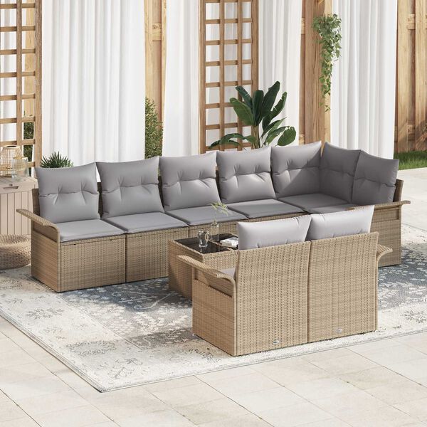 vidaXL Set Divano da Giardino con archiviazione 9 pcs Beige polyrattan